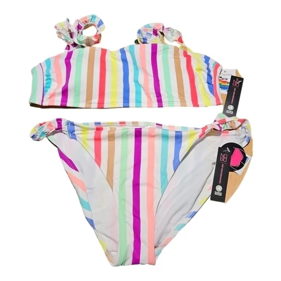No Boundaries Junior's Ribbed Ruffle Strap Bandeau Bikini Swimsuit Sz. XL Junior - Picture 3 of 7